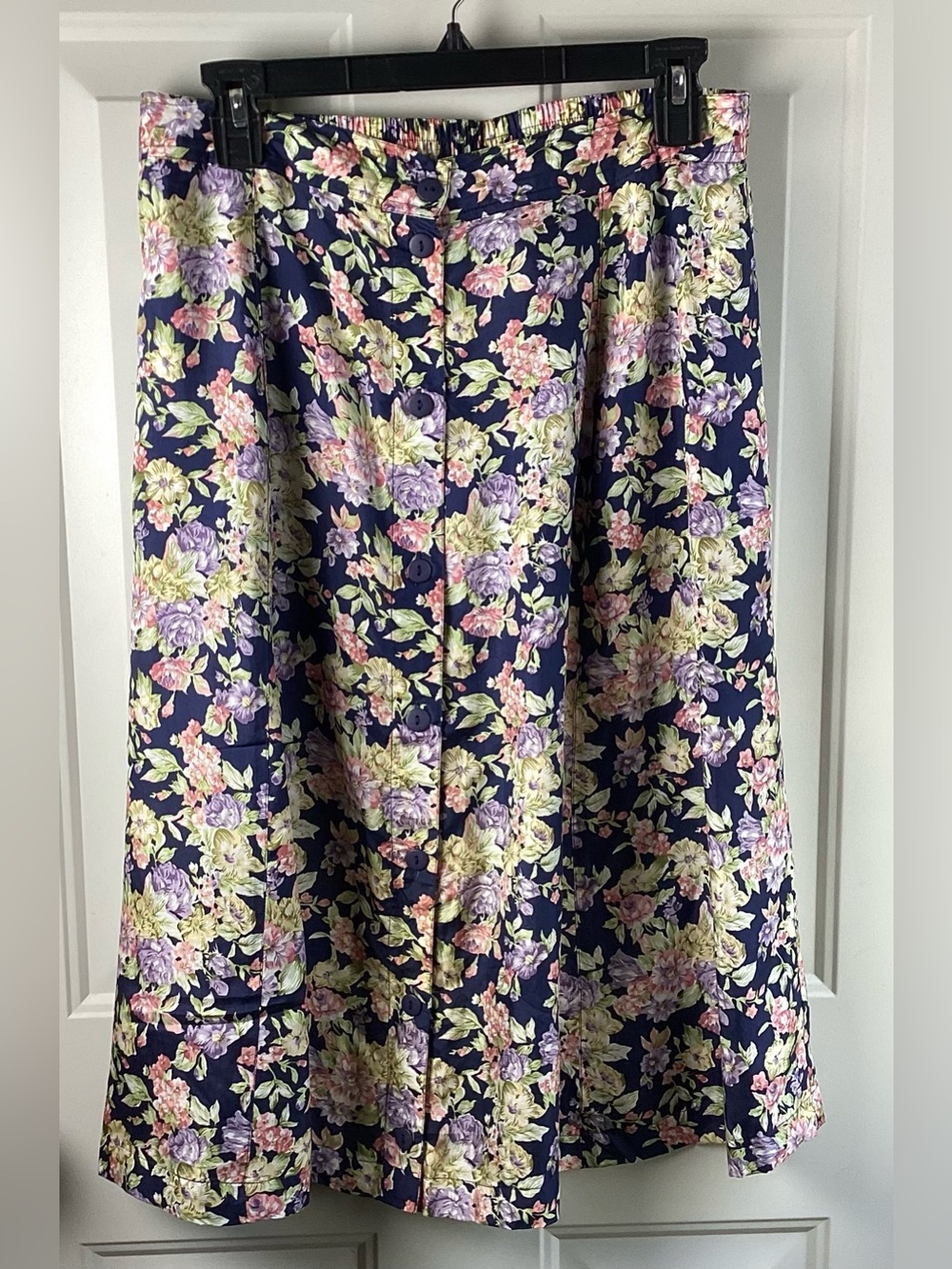 Anna And Frank Navy Floral Button-Front Midi Skirt